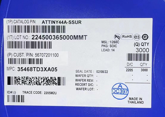 ATTINY44A-SSUR 8ビット20MHz 4KBの抜け目がないマイクロ制御回路IC 14-SOIC表面の台紙