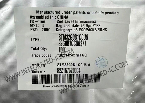 マイクロ制御回路MCU STM32G0B1CCU6単心の埋め込まれたマイクロ制御回路IC
