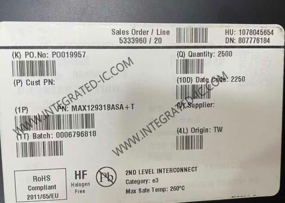 統合回路チップ MAX12931BASA 2チャネル低電力 3kVRMS デジタルアイソレーター