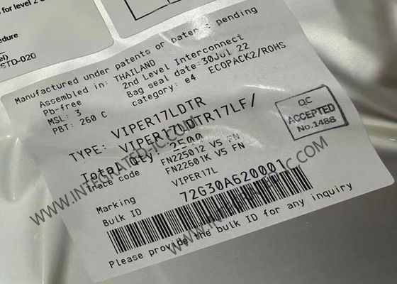 VIPER17LDTR 集積回路チップ 800V スイッチングレギュレータ、60kHz 周波数、フライバックコンバータ用 9W 出力