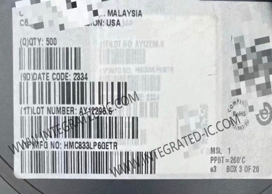 HMC833LP6GETR 集積回路チップ PLL、25 MHz ～ 6 GHz 範囲、100 MHz 位相検出器レート、40 リード 6x6 mm SMT パッケージ