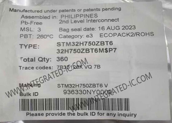 STM32H750ZBT6 32 ビットマイクロコントローラ MCU 480MHz ARM Cortex-M7, 128kB フラッシュメモリ, 144-LQFP パッケージ