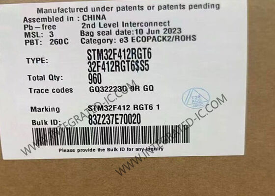 STM32F412RGT6 マイクロコントローラー MCU 100MHz 32ビット ARM コルテックス-M4 マイクロコントローラー IC LQFP-64