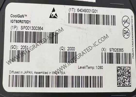 IGT60R070D1 GaN IC 600V パワートランジスタ、55 mΩ RDS(on) および高効率のための超高速スイッチング機能付き