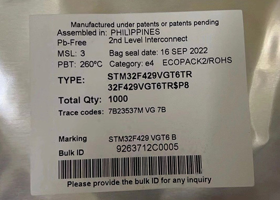 STM32F429VGT6TR 32ビット単核マイクロコントローラIC 100LQFP統合回路チップ
