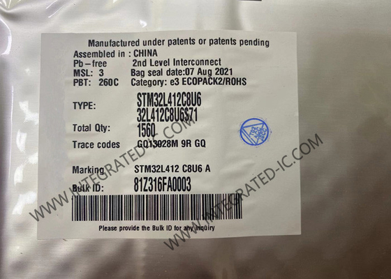 腕のマイクロ制御回路MCU STM32L412C8U6腕の皮質M4 RISC 64KB抜け目がない48-UFQFPN