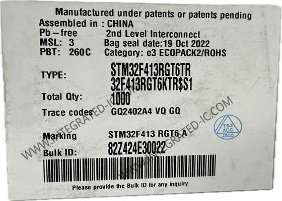 マイクロ制御回路MCU STM32F413RGT6はマイクロ制御回路64-LQFPパッケージを埋め込んだ