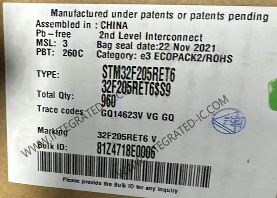 マイクロ制御回路MCU IC STM32F205RET6フラッシュ64-LQFPのパッケージの表面の台紙