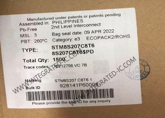 STM8S207C8T6 マイクロコントローラー MCU 高性能 8 ビット 24MHz MCU、64 Kbytes フラッシュ搭載