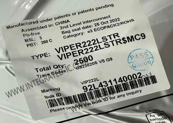 VIPER222LSTR 集積回路チップ 高圧変換器 4.5V から 30V 入力 730V アヴァランス 頑丈な電源 MOSFET in SSOP-10 パッケージ