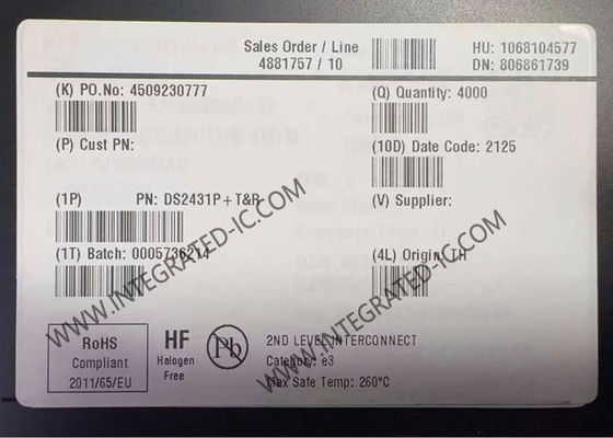 DS2431P 1024ビット1ワイヤーEEPROMメモリICチップ TSOC-6パッケージと256×4組織