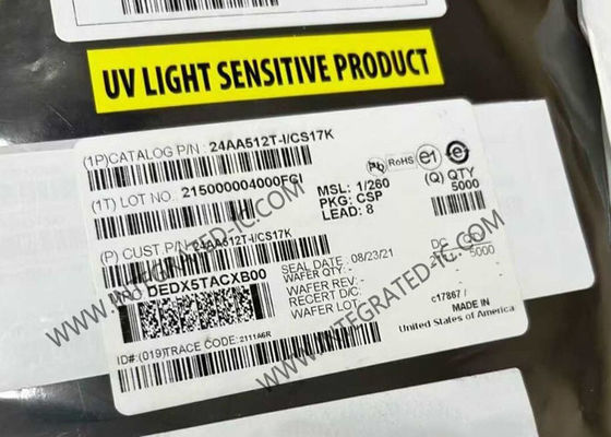 24AA512T-I/CS17K 512Kbit 1.7V から 5.5V 400 kHz メモリICチップ I2Cインターフェイス付きシリアルEEPROM