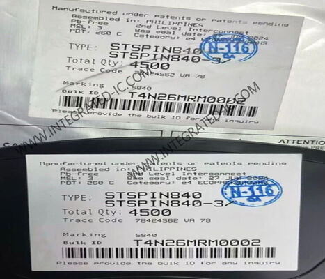 STSPIN840 統合回路チップ コンパクト 双ブラシ式直流モータードライバー 1.5 A 出力電流と 7V から 45V までの電圧