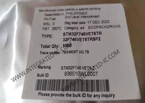 STM32F746VET6TR 32ビットマイクロコントローラMCU、216MHz ARM Cortex-M7コア、512KBフラッシュメモリ搭載