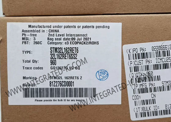 STM32L162RET6 マイクロコントローラー MCU、32MHz ARM Cortex-M3、512KB フラッシュメモリ、51個の I/O ピン搭載