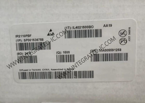IR2110PBF ゲートドライバ IC、500V ハイサイド電圧、3.3V ロジック互換、2A ピーク出力電流