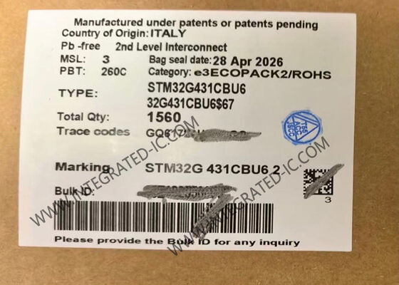 マイクロ制御回路はSTM32G431CBU6 128KBの抜け目がないマイクロ制御回路MCU 170MHz IC破片を欠く
