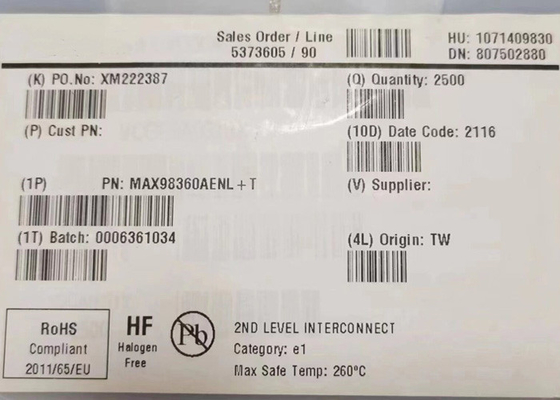 統合回路チップ MAX98360AENL 1チャネルD級オーディオアンプ 9-XFBGA