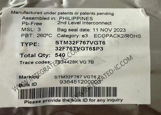 マイクロコントローラー MCU STM32F767VGT6 32ビットシングルコア 216MHz 1MB マイクロコントローラーIC